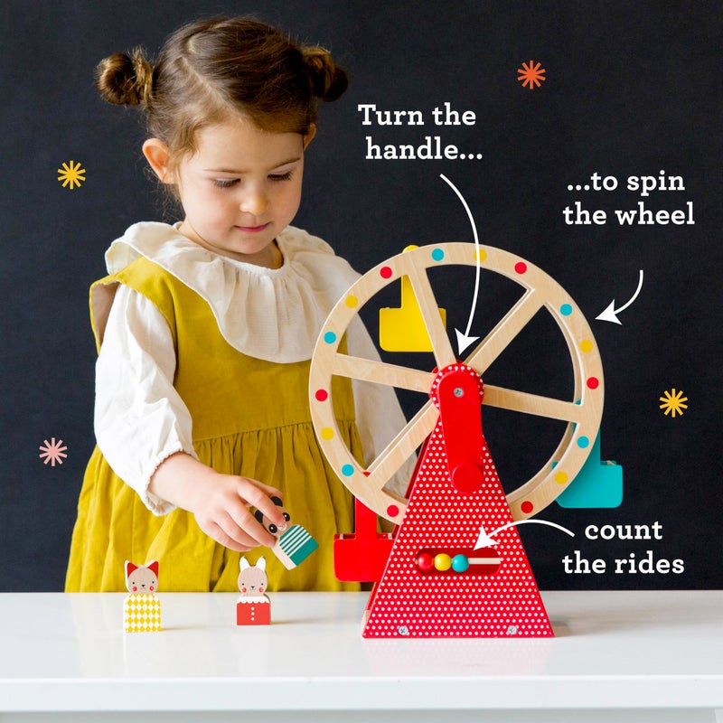 Petit Collage Ferris Wheel Carnival Wooden Toy, 2 Animal Characters Included â€“ Pre-Assembled Wooden Ferris Wheel Toy with Sturdy Wood Construction, Non-Toxic and Safe for Kids, Ideal for Ages 3+ - Image 3